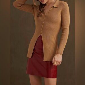 Maeve Anthropologie Camel Ribbed Button-Up Cardigan Sz L Boho Minimalist